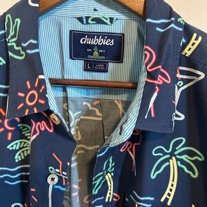 Chubbies Neon Tropical Flamingo Button-Down Shirt – Men’s Large